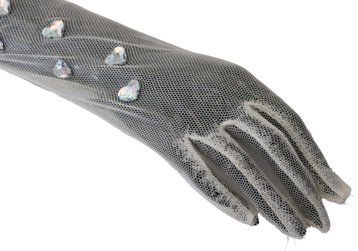 dolce&gabana 手袋 DOLCE & GABBANA Gloves Cotton Tulle White Crystal Elbow