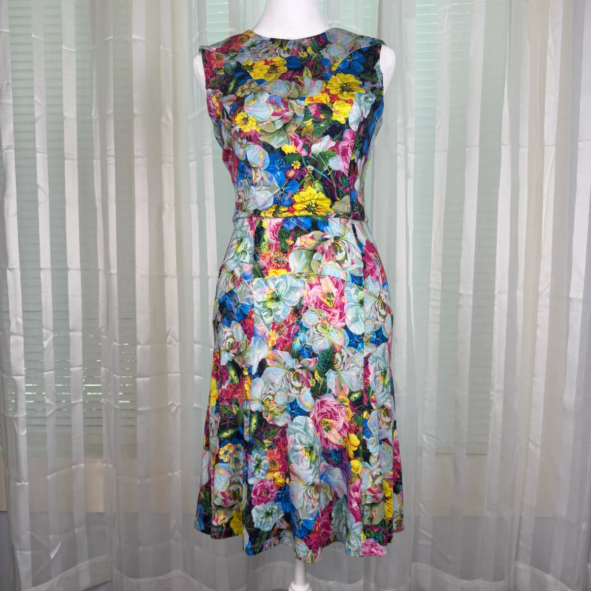 green emerald velvet dress Artist Garden Pale Cobalt Sleeveless Flared Midi Dress