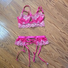 Pink Lingerie Set - Bra and Garter Skirt set size small