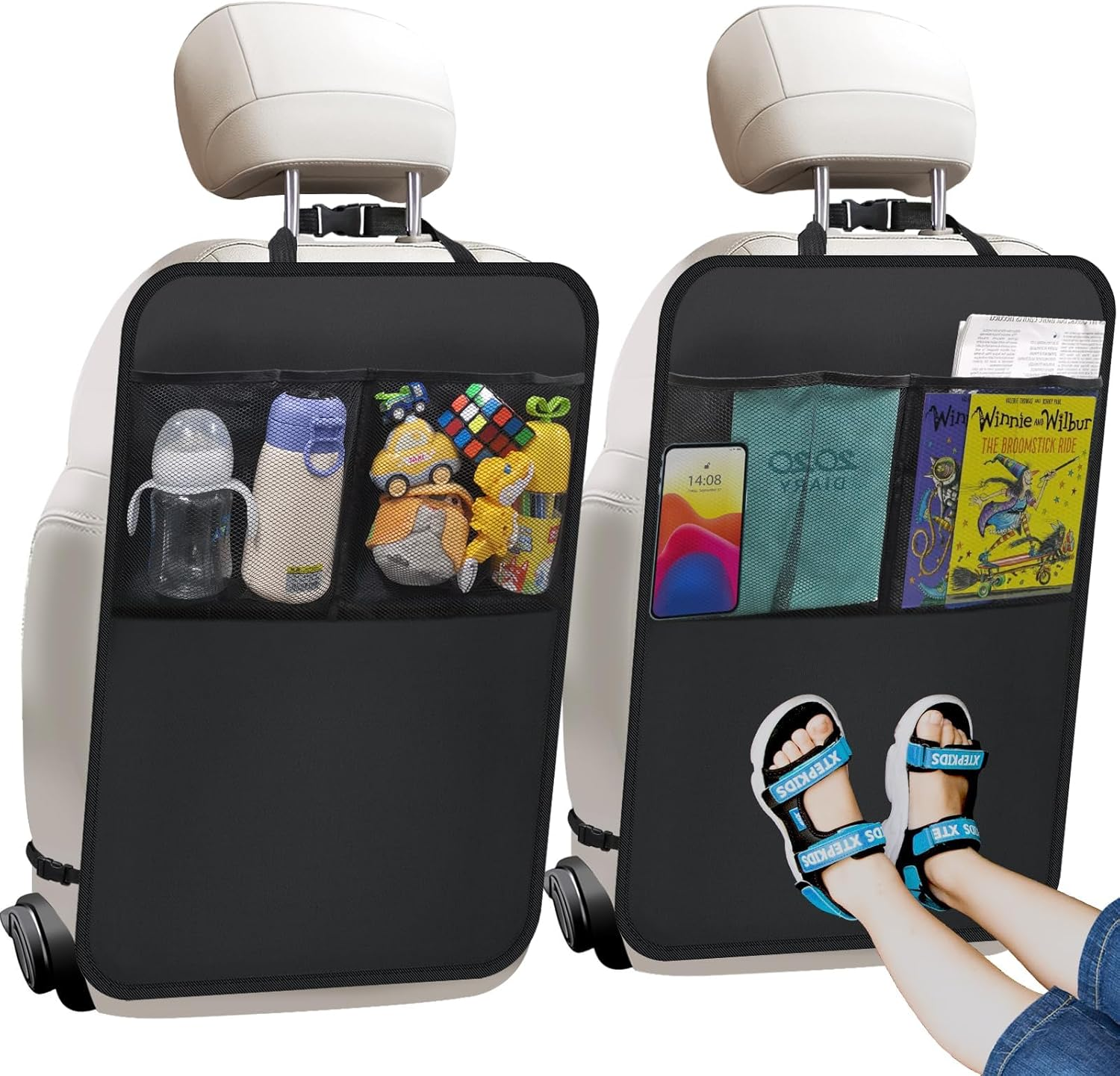 Kick Mats with Organizer - 2 Pack Backseat Protector Seat Covers for Your Car, S