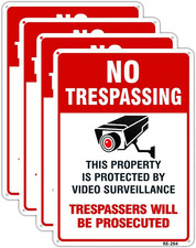 4 Pack No Trespassing Signs Video Surveillance Aluminum 10"x14" Home Protection