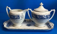 Coalport Revelry Blue Set of Creamer and Sugar Bowl with Lid & Under plate