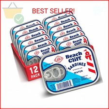 Beach Cliff Sardines in Water, 3.75 oz Can Pack of 12 - Wild Caught Sardines -