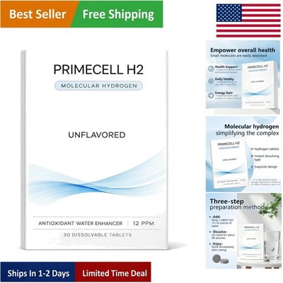 PRIMECELL H2 Molecular Hydrogen Tablets - Boost Energy & Clarity, 30 Count