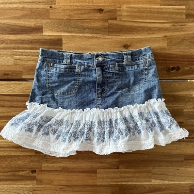 Vintage Y2K Candies Tiered MINI Denim Skirt Sz 14 Teen Boho Western Cowgirl