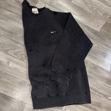 VTG NIKE XL Sweatshirt Black Thrashed Crewneck Swoosh Classic Nike Pullover - OG