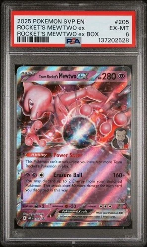 2025 POKEMON SVP EN-SV BLACK STAR PROMO #205 TEAM ROCKET'S MEWTWO EX PSA 6