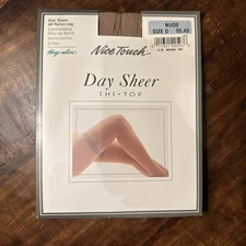 Nice Touch Day Sheer All Nylon Thigh Highs Nude , Comfort Band, 2 pair