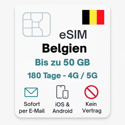 Belgien eSIM Datentarif digitale e SIM - per Mail- ohne Telefon Nummer