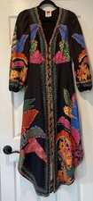 FARM RIO COOL LEOPARDS BLACK MAXI DRESS LINEN BLEND BUTTON FRONT SZ SMALL NWOT