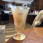 Vintage Jeanette Marigold Carnival Glass Footed Iris Herringbone Pattern Vase