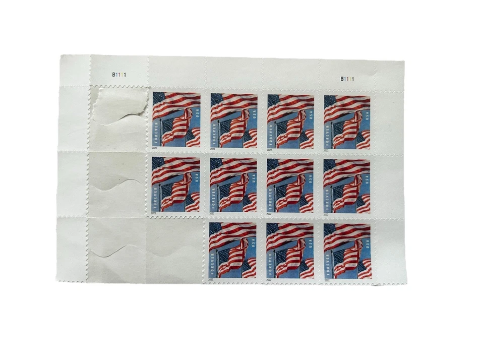 USA Forever Stamps 11 Count 2022 #5654 #B1111 American Flags Used Plate Block - Image 4 of 4
