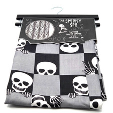 The Spooky Spa Skulls Textured Shower Curtain Black White Halloween 72"x72"