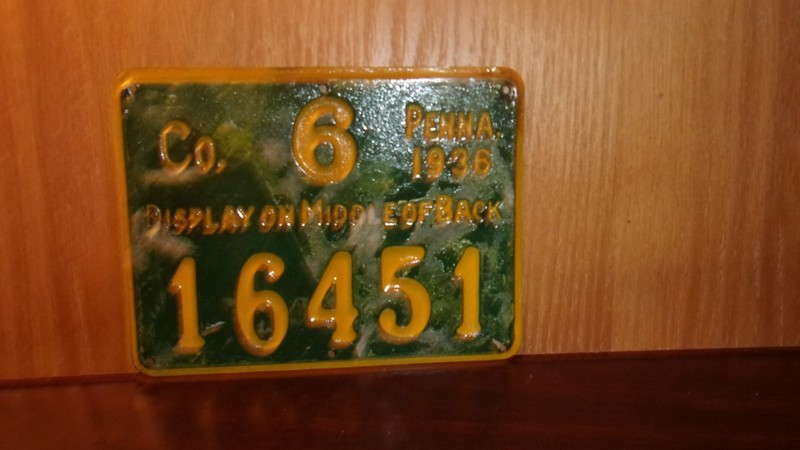 1936 PA Metal Hunting License No 16451 Co. 6 Berks