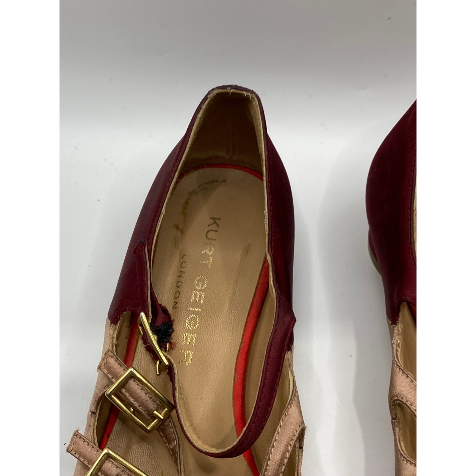 KURT GEIGER Women's Red Satin Pointed-Toe Strappy Wedge Mary Jane Shoes SZ 7