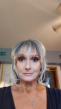 long layered wig gray  silver shades with bangs women adult