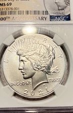2021 Peace Silver Dollar High Relief First Day Of Issue. 100 Yr. Ann. NGC MS 69