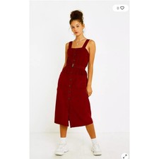 Urban Outfitters Corduroy Button Front Midi Dress Tank Women Small Burgundy