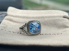 David Yurman Silver Albion Ring 11mm Hampton Blue Topaz Diamonds Size 8. T-53