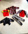 Barbie💖KEN Clothes-Vintage-Bomber Jacket-Gray Red--Lot K4