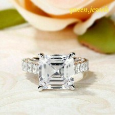 Asscher Cut 3.41CT Lab-Created Diamond Engagement Wedding Ring 14K White Gold FN