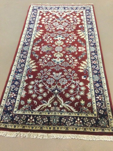 2’.3” X 4’.3” Red Navy Blue Traditional Floral Small Oriental Rug Hallway Wool - Picture 2 of 12