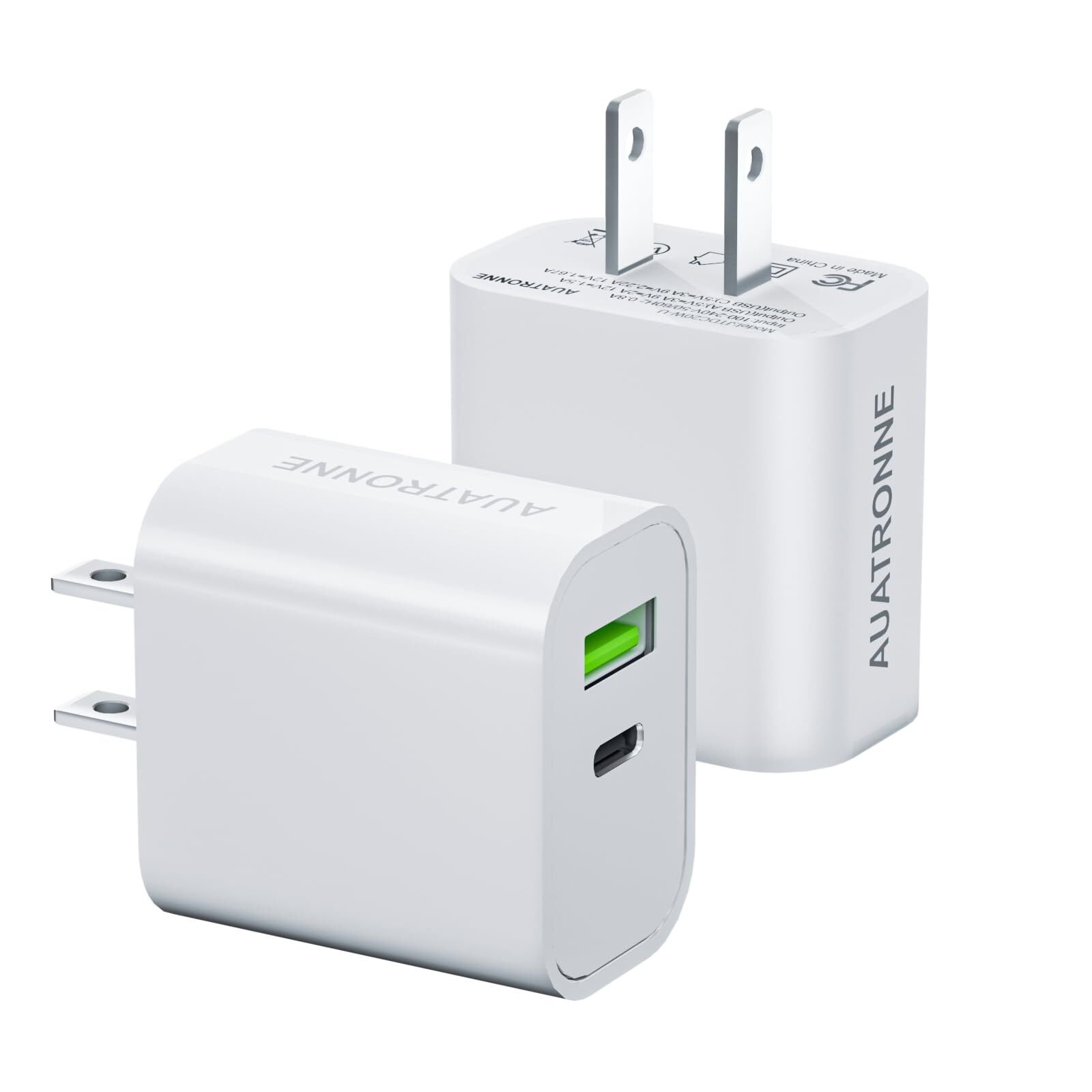 2-Pack Dual Port USB C Charger Block, 20W Dual Port PD 3.0 Fast Charging USB ...
