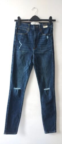 UK 6, 27, Abercombie & Fitch, Blue Ultra High Waist Skinny Jeans, New With Tags - Picture 1 of 9