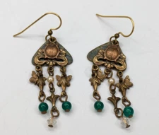 VTG Victorian Revival Butterfly Beetle Charm Butterfly Pierced Earrings 2.25"