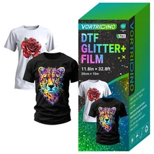 VORTRIDINO Glitter Film 11.8in x 32.8ft DTF Transfer Roll Cold Peel US Stock