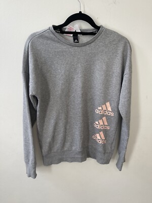 Mädchen Adidas Grau Sweatshirt Pullover Größe 13-14 Jahre Rosa Logo Langarm