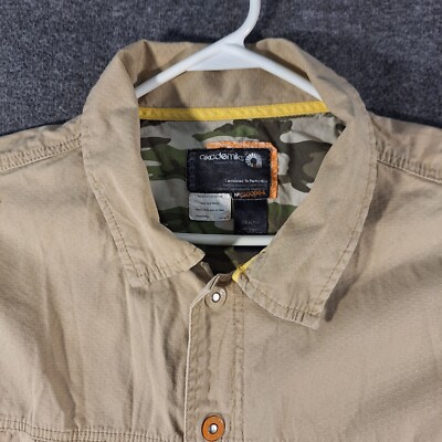 Akademiks Jenius Level Shirt Snap Button Up Long Sleeve Pockets Patches Tan
