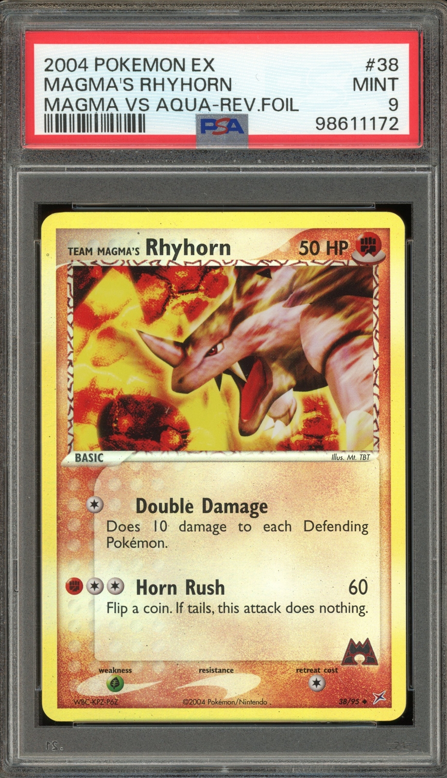 Pokemon Team Magma's Rhyhorn EX Magma Vs Aqua Reverse Holo #38 PSA 9 Mint