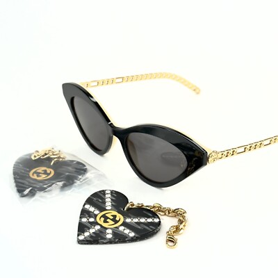 GUCCI GG0978S CHAIN 0978 Gold Black Crystal Heart Detachable  display picture 1