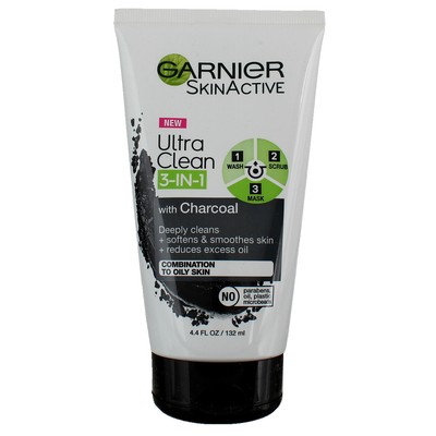 Garnier Ultra Clean Skin Active 3-in-1 Face Wash, Scrub and Mask, 4.4 fl oz
