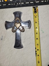 1975 Jesus The Sacred Heart Of Christ steel silvertone Wall Hanging cross