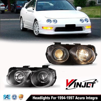 Pair Headlights For 1994-1997 Acura Integra Black Clear Lens Projector Lamps New