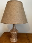 Vintage Mid-Century Glazed Ceramic Pink With Gold Lamp — photo 8