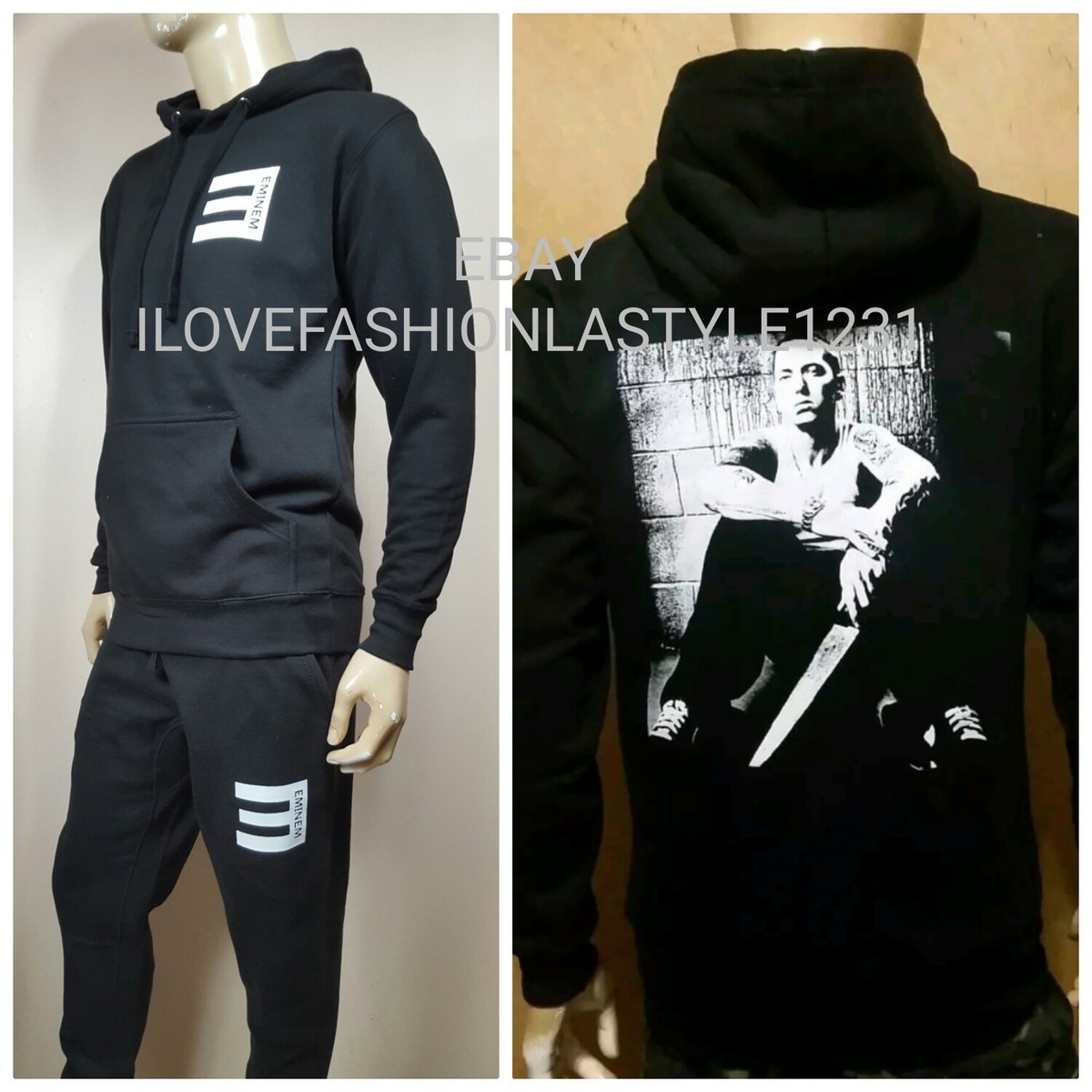 Eminem Detroit Best Pullover Hoodie Sweat Pants Set Slim Shady rap