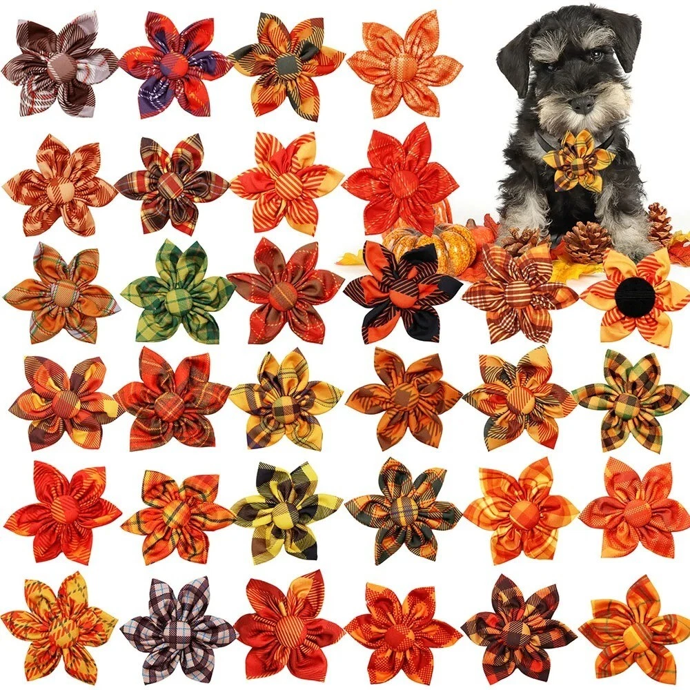 50Pcs Thanksgiving Day Removable Dog Bowtie Collar Pet Grooming Necktie Supplies