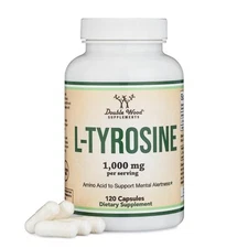 L-Tyrosine 1000mg for Memory Focus, Attention, Vegan, Non-GMO - 120 Capsules