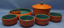 HIMARK Portugal Terra Cotta 4 Bowls Teal Glaze Ceramic Pottery 1 Tureen 1 Salsa