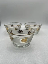 Vintage Libby Gold Leaves Frosted Condiment Replacement Glasses Only (3) H Nice