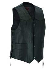 Men  s Leather Motorcycle Vest Lace up sides Single Back Panel  Concealed Pocket