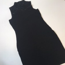 Calvin Klein Women M Black Sleeveless High Neck Ribbed Bodycon Dress Crystals