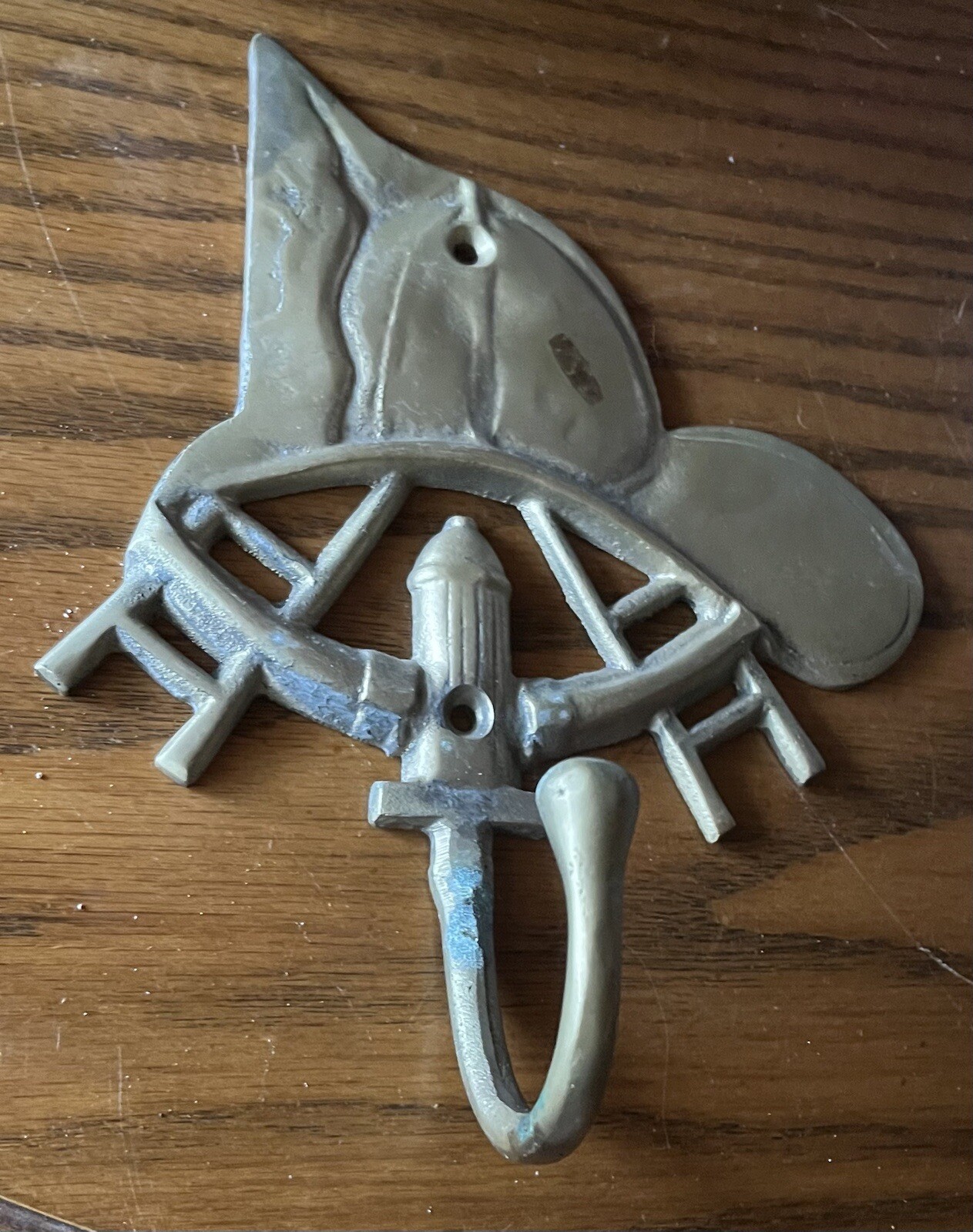 Vintage Brass Fire Helmet Wall Mount Hook Key Coat Hat Firefighter