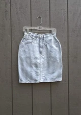 Vtg 90s Gitano Denim Skirt 26 Striped White Blue Jean  26" High Rise Waist 9/10