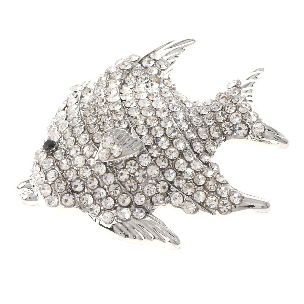 Silver Tone Metal Fish Brooch With Rhinestone P1314-SCL