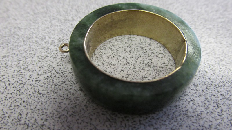 Unusual 10k Gold Green Jade Ring Charm from Alaska 10k Gold  for Charm Bracelet 
