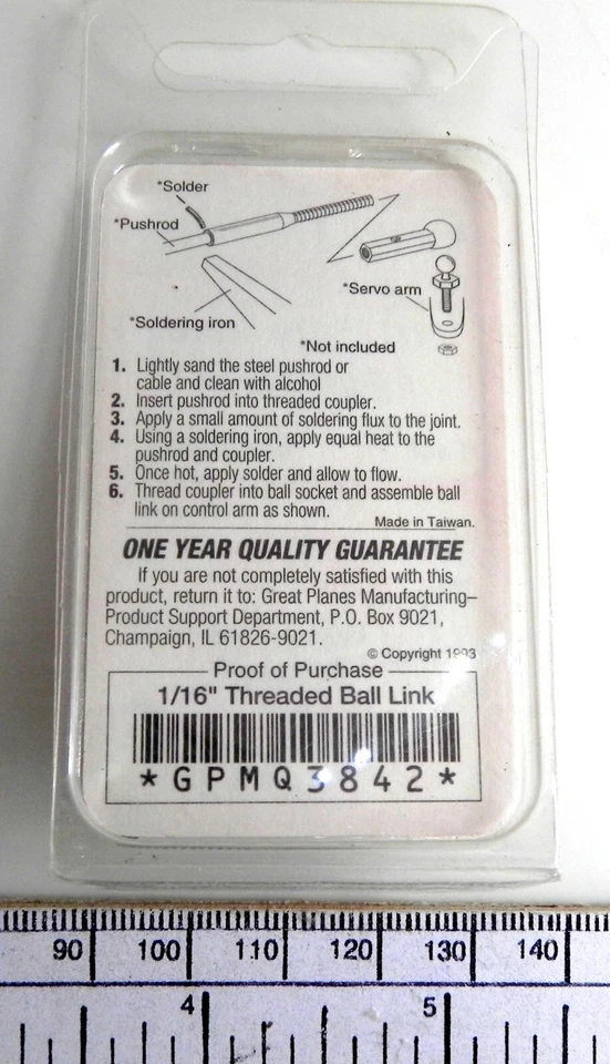Rotule filetée 1/16" - Great Planes ref : GPMQ3842 - lot of 2 - Photo 3/3
